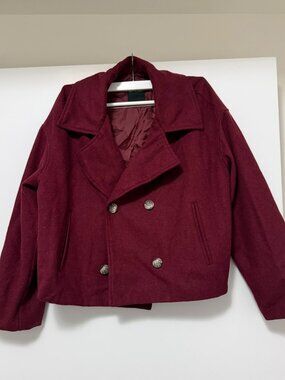 Riley & James Burgundy Double-Breasted Cropped Peacoat Jacket